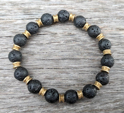 "Pele's Fire" lava rock and antique Nepal brass bracelet