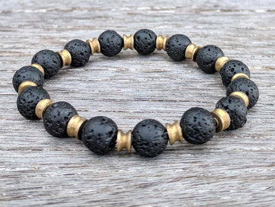 "Pele's Fire" lava rock and antique Nepal brass bracelet