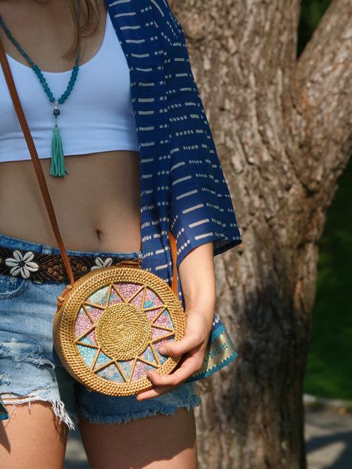 Rattan Round Star Bag