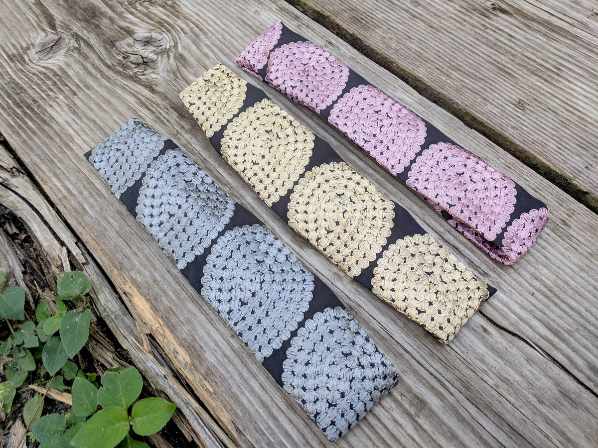Handmade Upcycled Eco-Conscious Embroidered Headbands Pastel Colors Front