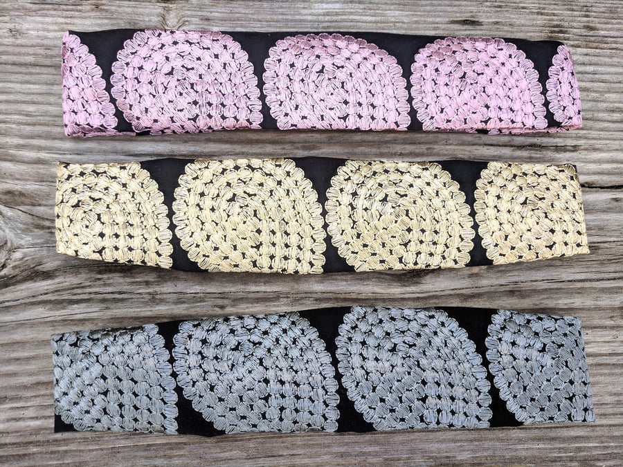 Handmade Upcycled Eco-Conscious Embroidered Headbands Pastel Colors Front