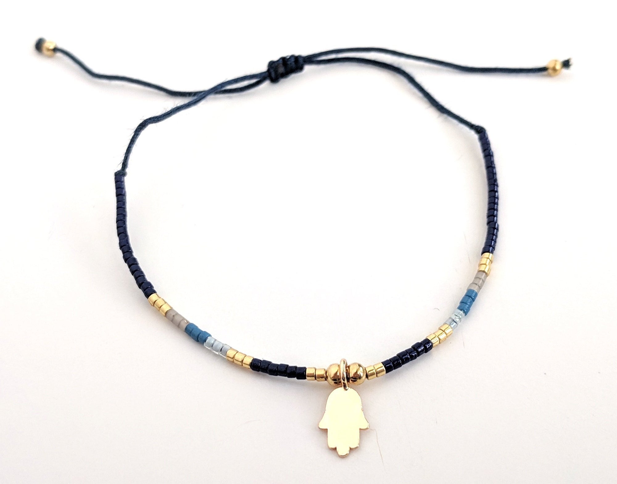 Seed Bead 24K Gold Vermeil Hamsa Charm Bracelet