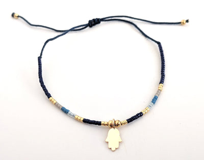 Seed Bead 24K Gold Vermeil Hamsa Charm Bracelet