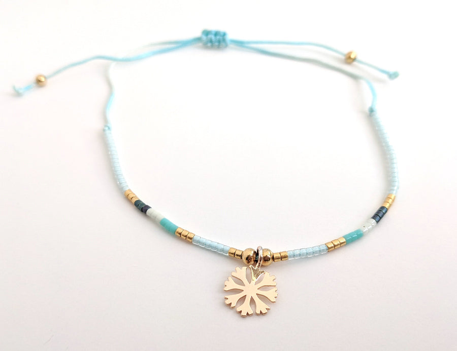 Seed Bead 24K Gold Vermeil Snowflake Charm Bracelet