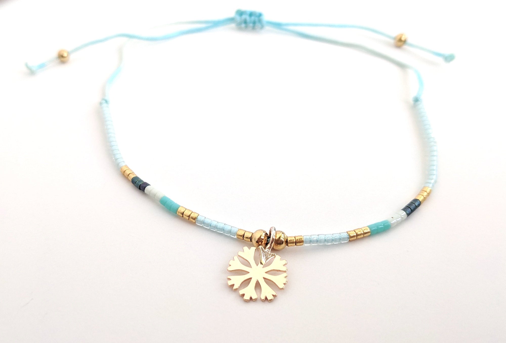 Seed Bead 24K Gold Vermeil Snowflake Charm Bracelet