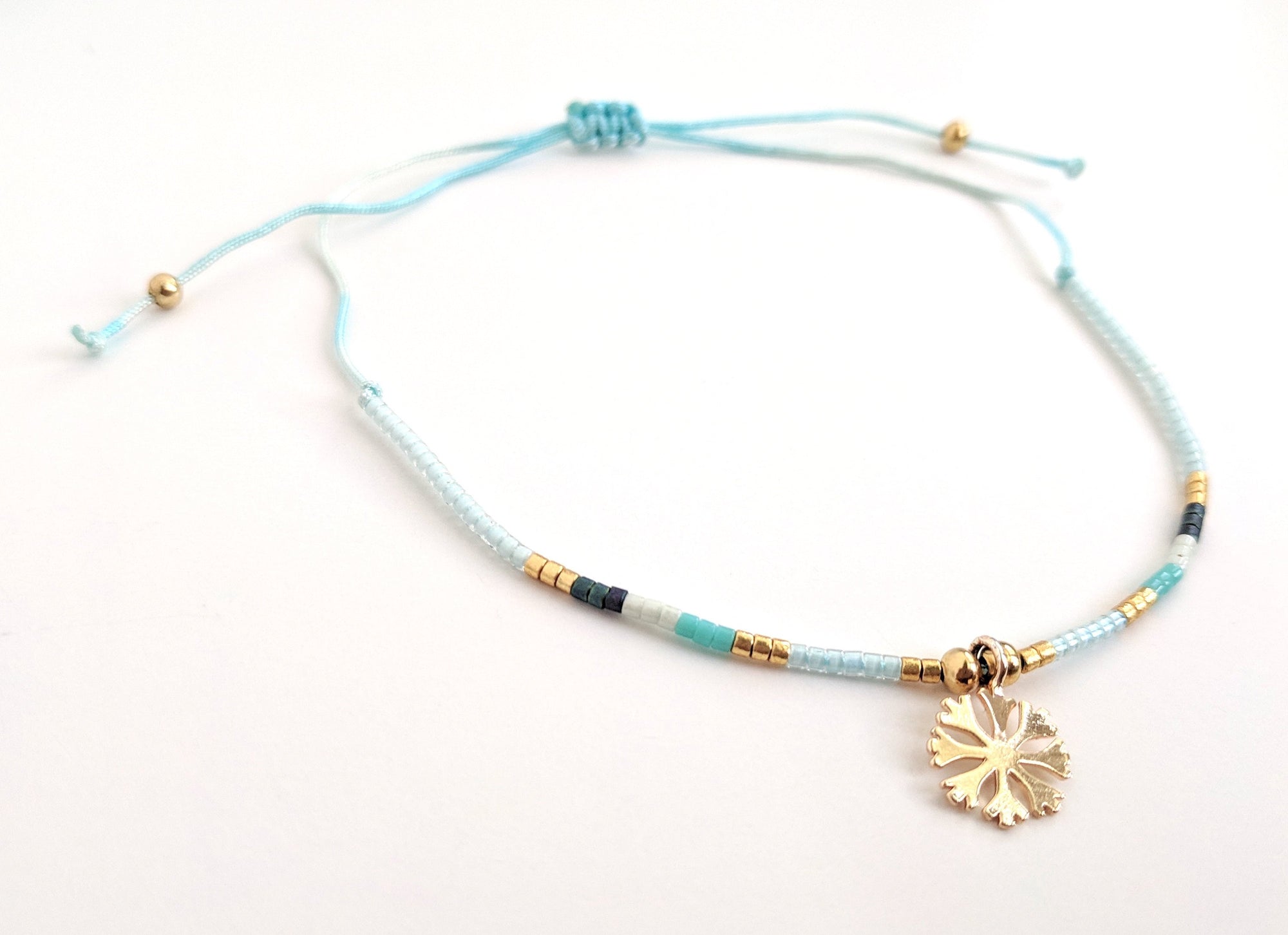 Seed Bead 24K Gold Vermeil Snowflake Charm Bracelet