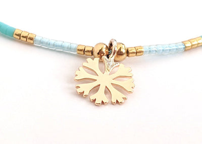 Seed Bead 24K Gold Vermeil Snowflake Charm Bracelet