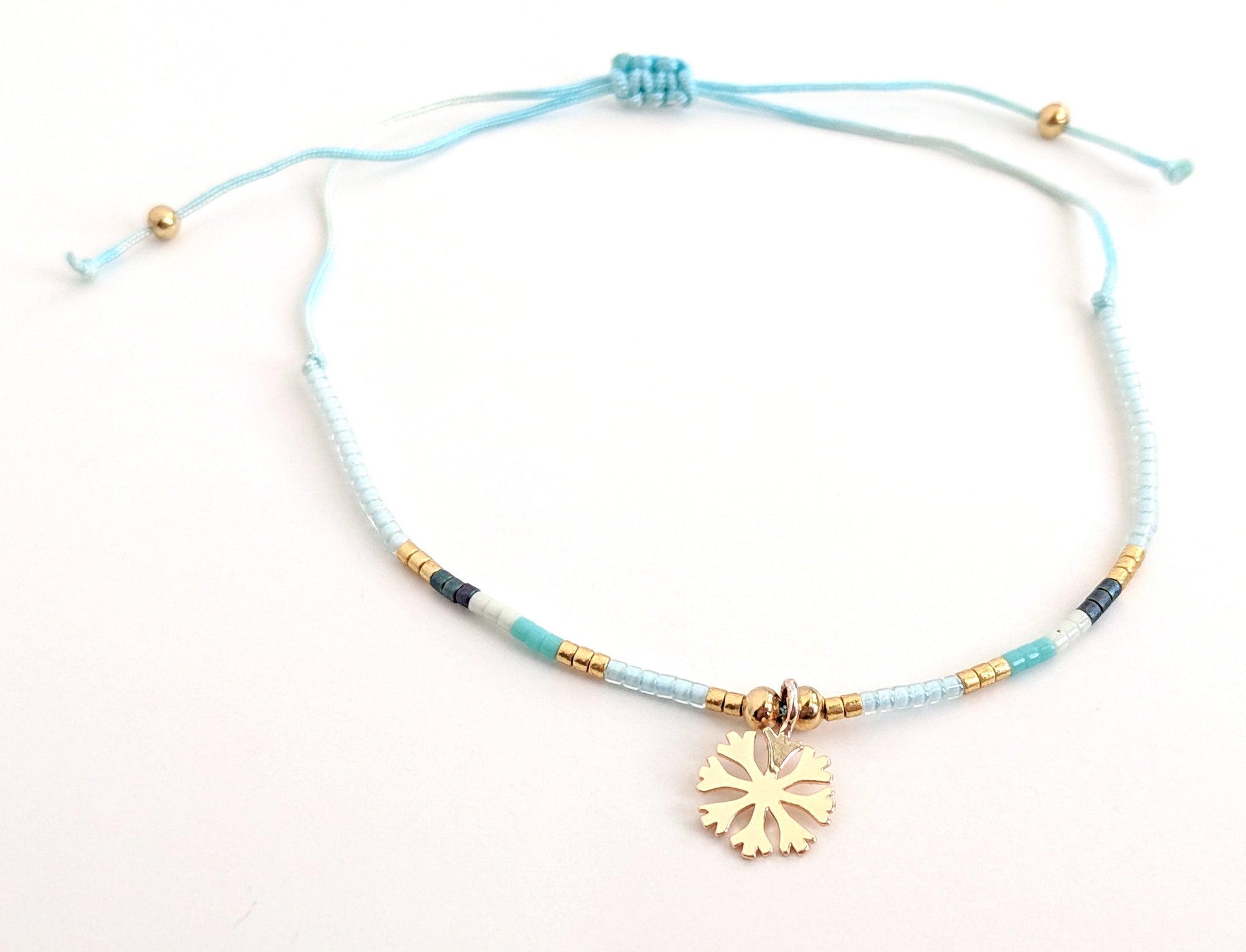Seed Bead 24K Gold Vermeil Snowflake Charm Bracelet