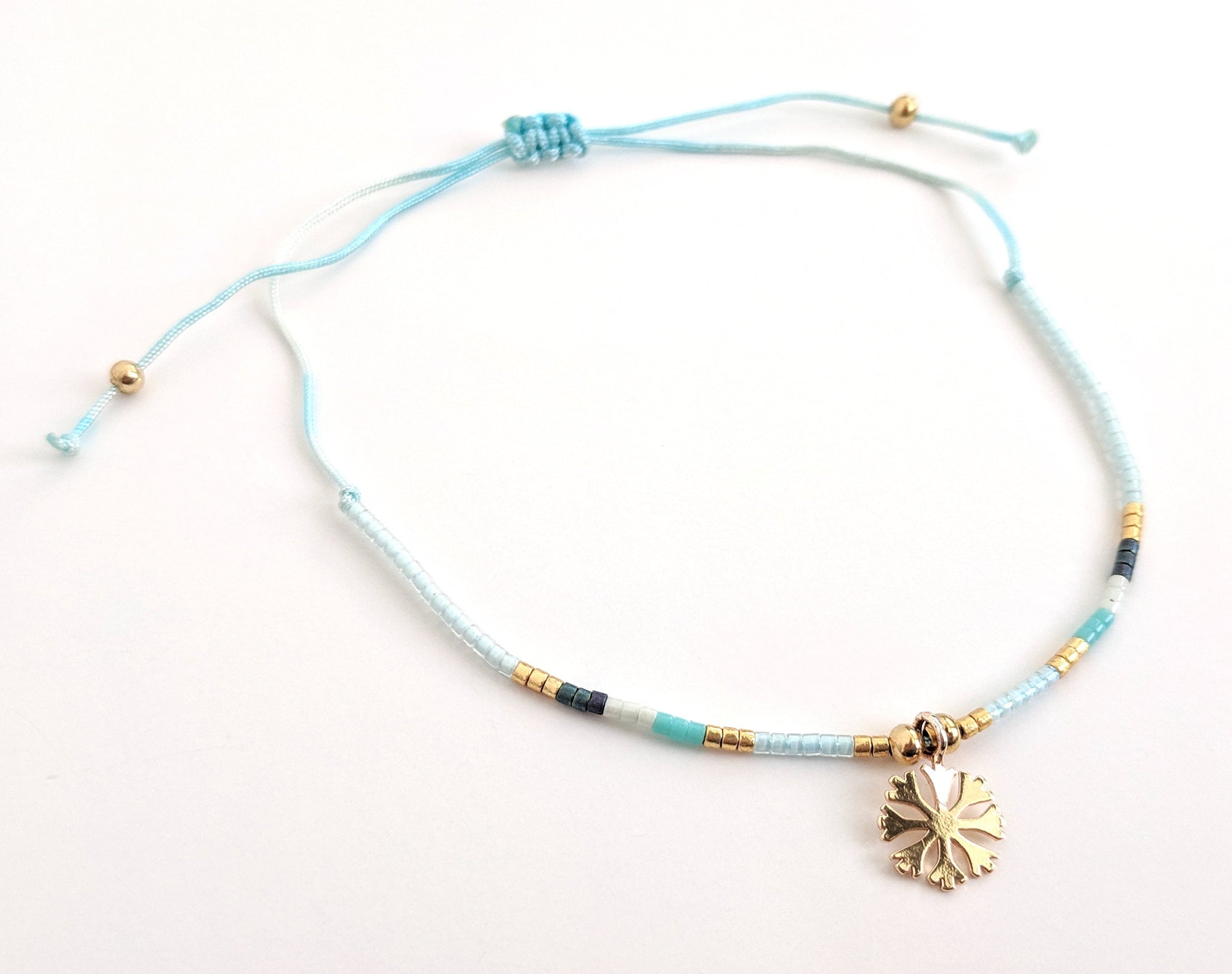 Seed Bead 24K Gold Vermeil Snowflake Charm Bracelet