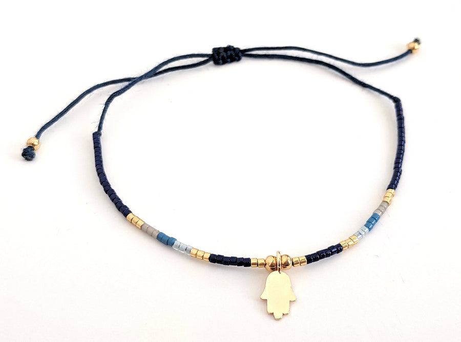 Seed Bead 24K Gold Vermeil Hamsa Charm Bracelet